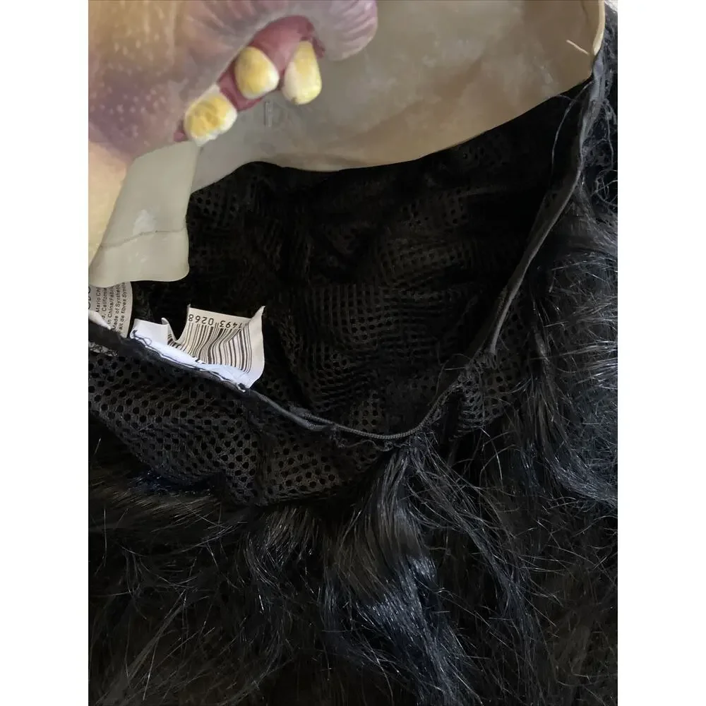 Halloween Mask NWT Vintage Latex Mario Chiodo Half Face Long Black Hair Ugly